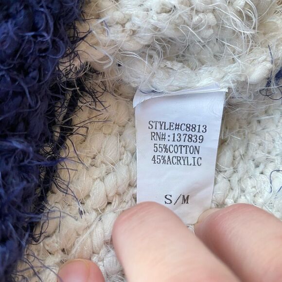 Dreamers Eyelash Chenille White And Navy Stripe Fuzzy Sweater (NWOT) - Picture 12 of 14